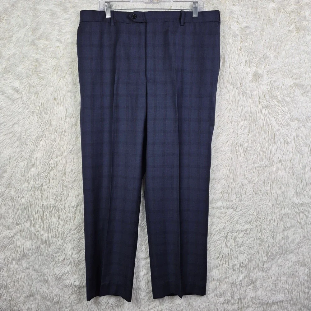 Saks Fifth Avenue Ermenegildo Zegna Suit 46R Navy Plaid Wool 2pc 36x29 Italy